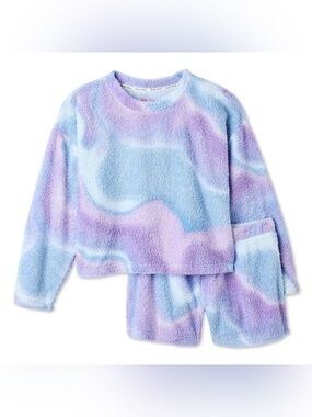 (3/$20) NWT JUSTICE Soft Plush Tie-Dye Blue & Purple Kids Pyjama Se